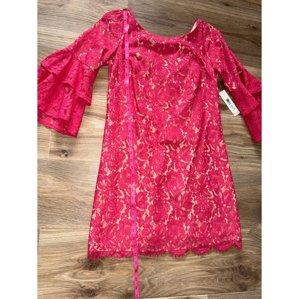 ELIZA J Coral Lace Overlay Bell Sleeve Dress - size 8 - OE - Picture 9 of 12